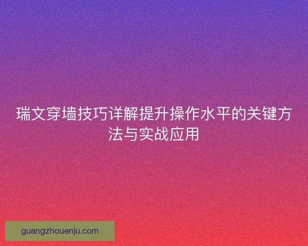 瑞文穿墙技巧详解提升操作水平的关键方法与实战应用
